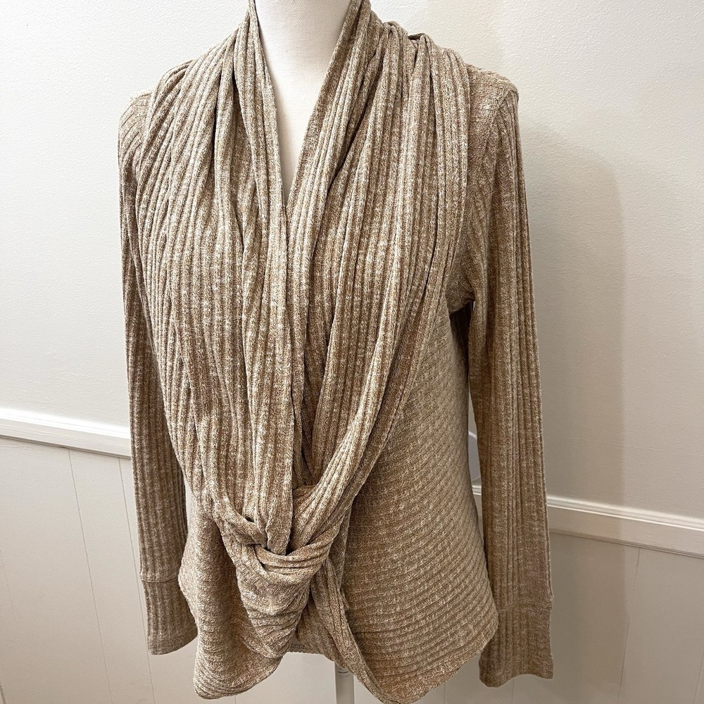 Evy's Tree Women's Long Sleeve Oatmeal Scarf Sweater Drape Neck S/M